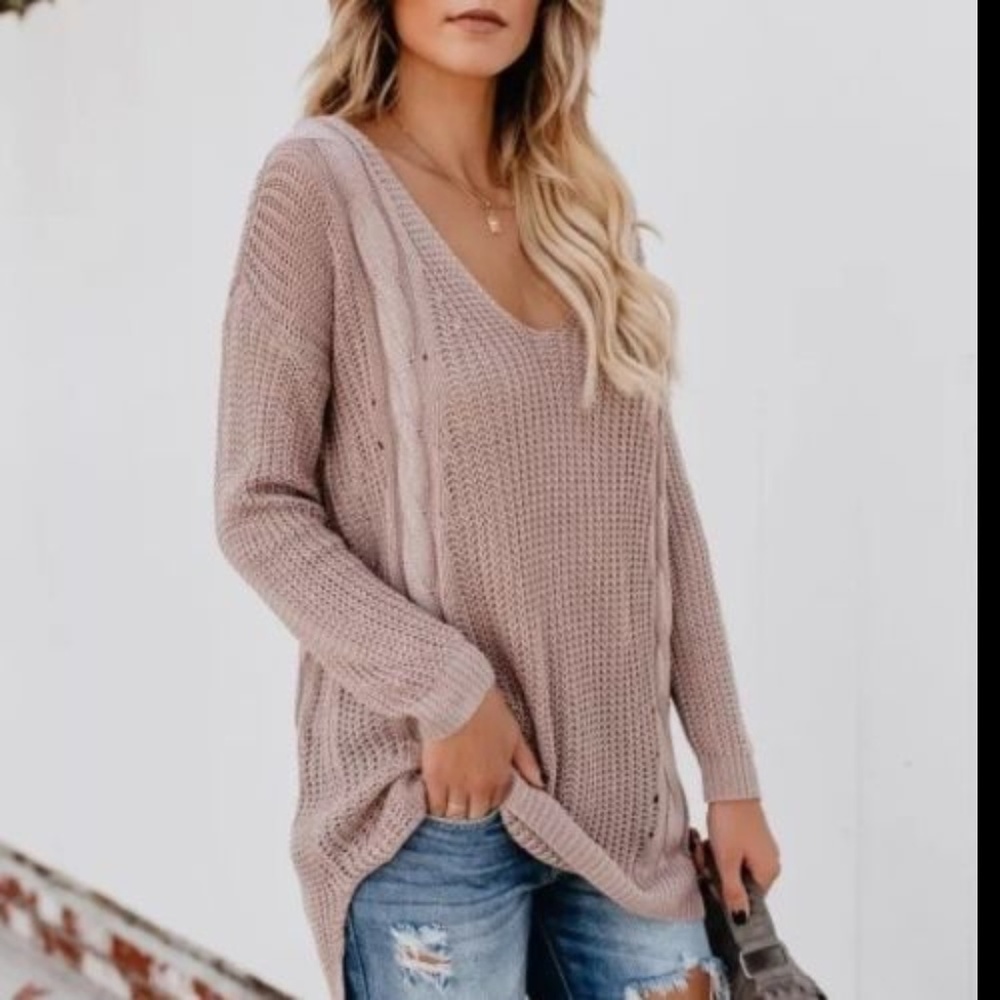 SOLD OUT! Strappy Back Mauve Sweater Tunic Top - Picture 3 of 7